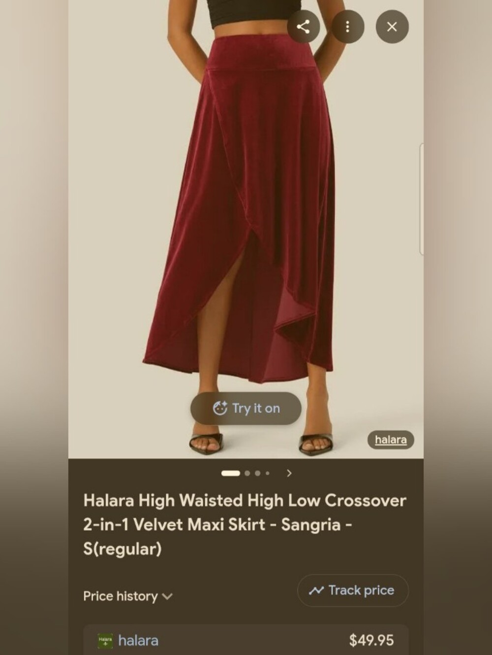 HALARA Sangria Velvet High-Low Maxi Skirt